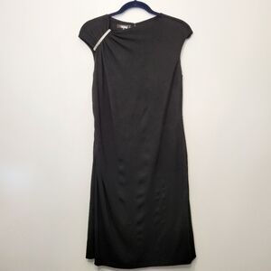 Lafayette 148 Black Ruched with Silver Bar Accessory Dress Size XL